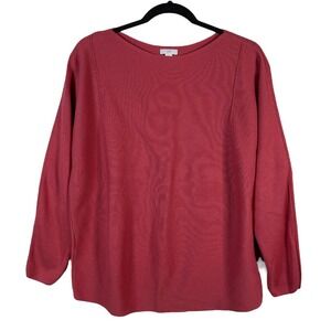 J.Jill XS Ribbed Knit Back Detail Pullover Sweater Top Coral Red‎ Relaxed Fit